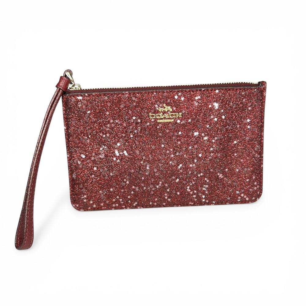 Coach Oxblood Red Star Glitter Small Zip Wristlet - EUC